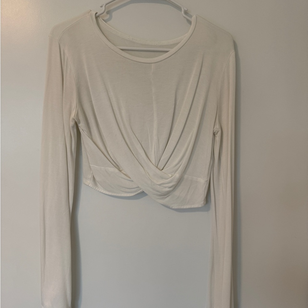Long Sleeve Twist Front Top Off White